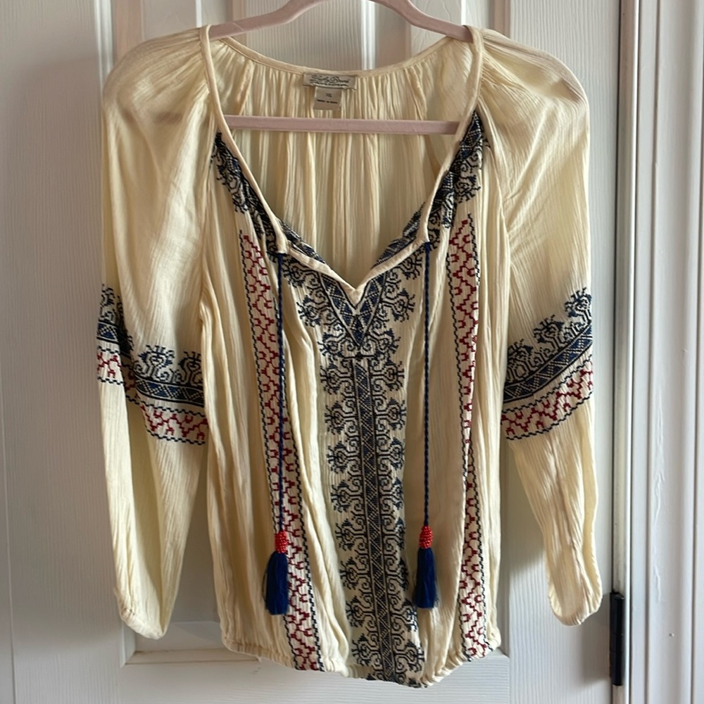 Lucky Brand Flowy Embroidered Top, Size XS